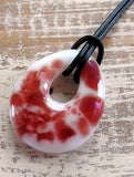 Fused glass pendant necklace // pink coral // white glass by Mike Dumas Copper Designs.