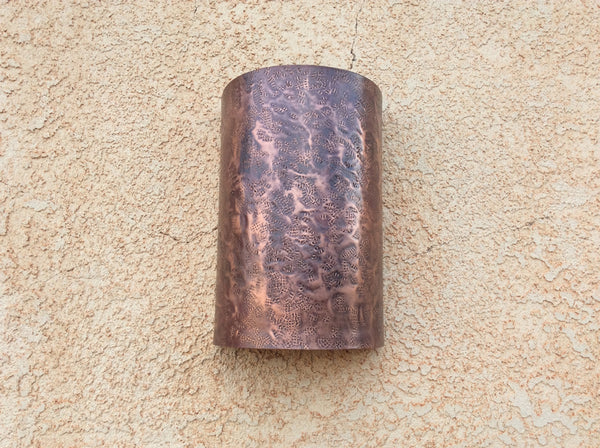 Light Sconce / Copper / Leather Textured / Half Round