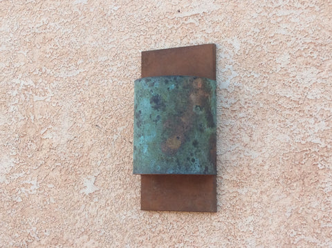 Rust and Verdigris Contemporary Half Round / Copper Light Sconce