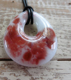 Fused glass jewelry // pendant necklace // coral pink by Mike Dumas Copper Designs.