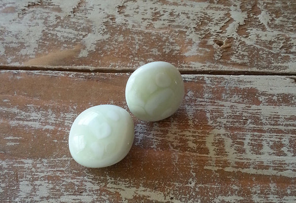 Fused glass jewelry // post earrings // white // vanilla cream jewelry by Mike Dumas Copper Designs.